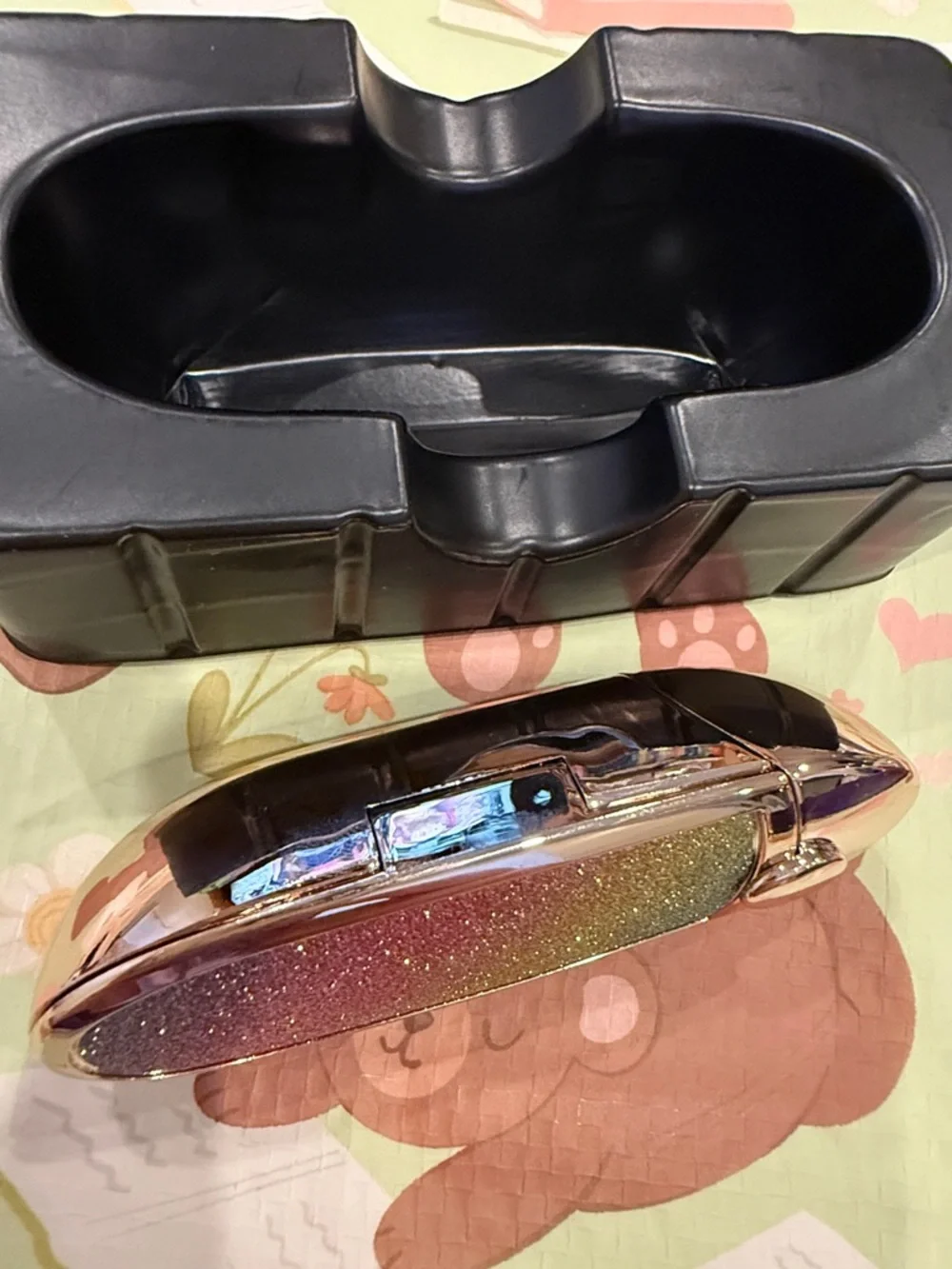 Glittery Brick Red Lipstick in Rainbow Glitter Packaging w Attached Mirror